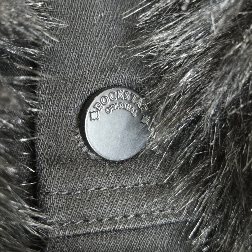 Rockstar‎ Original Denim Jacket Faux Fur Black Red Sz Small HARD TO FIND! RARE - Picture 6 of 11